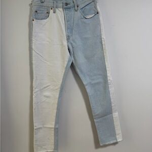 Levi's 501 color block Blue and White Slim Jeans - raw hem 28 waist- button fly